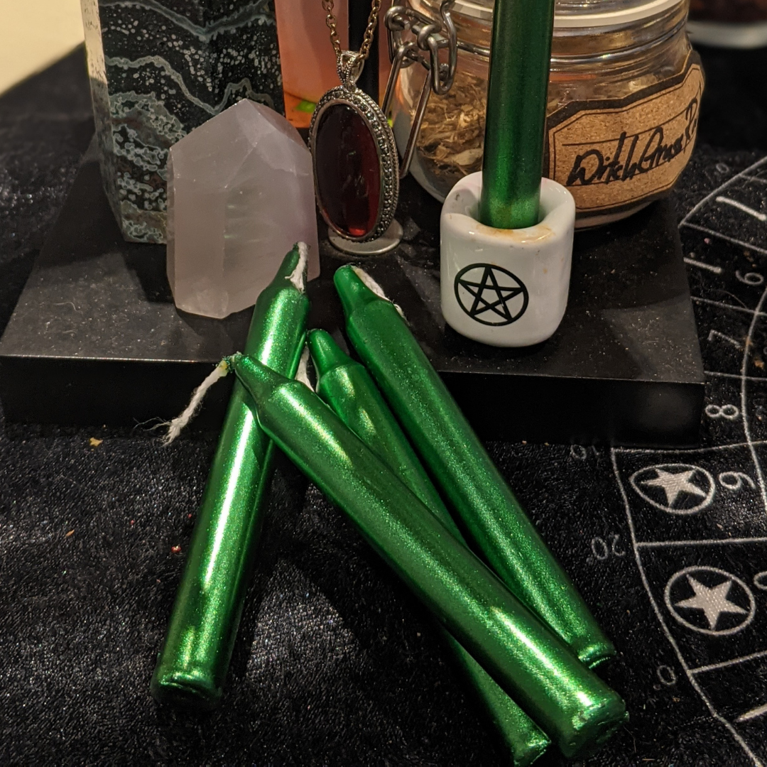 Charged Metallic Green Candles - Wealth Road Opener and Obstacle-Smoothening